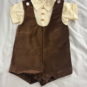 Kids Brown and Cream Shortall Romper - Classic Two-Tone Outfit